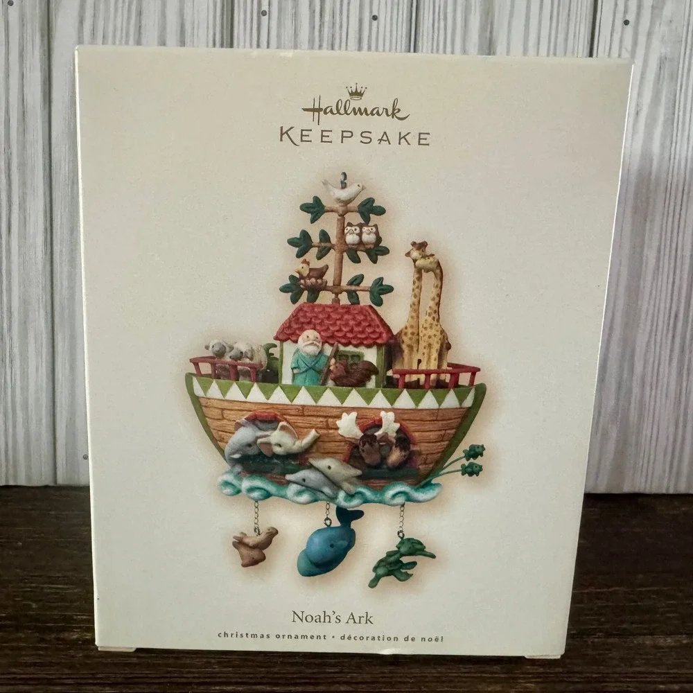 Hallmark Keepsake Noahs Ark Ornaments 2007 & 2006 Magic Motion Ken Crow Set